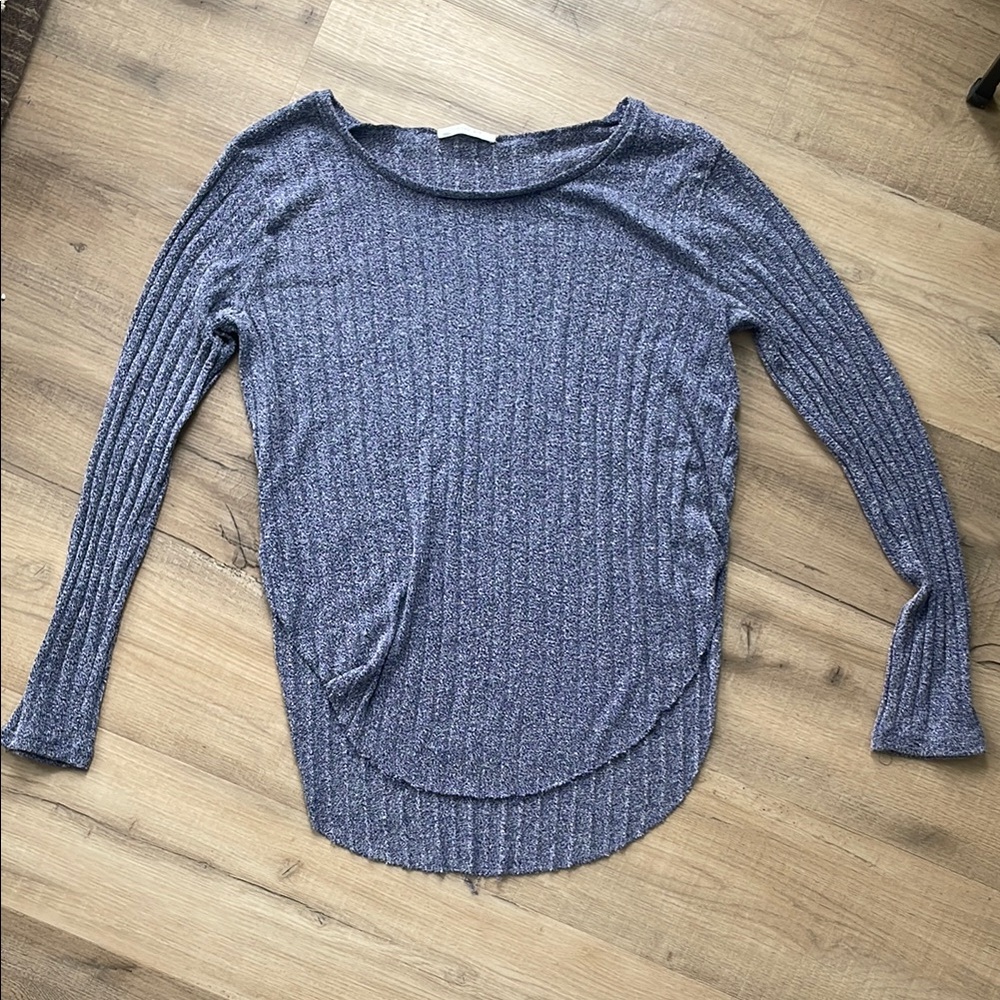 Blue Ribbed Long Sleeve Top